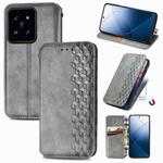 For Xiaomi 14 Pro Cubic Grid Pressed Magnetic Leather Phone Case(Grey)