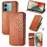 For Xiaomi Redmi Note 13 Cubic Grid Pressed Magnetic Leather Phone Case(Brown)