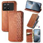 For Xiaomi Redmi K70E Cubic Grid Pressed Magnetic Leather Phone Case(Brown)