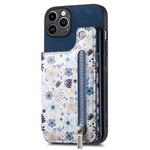 For iPhone 13 Pro Max Retro Painted Zipper Wallet Back Phone Case(Blue)