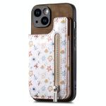 For iPhone 13 Retro Painted Zipper Wallet Back Phone Case(Brown)