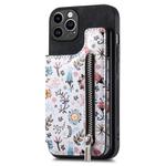 For iPhone 12 Pro Max Retro Painted Zipper Wallet Back Phone Case(Black)
