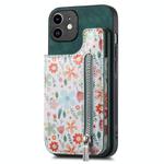 For iPhone 11 Retro Painted Zipper Wallet Back Phone Case(Green)