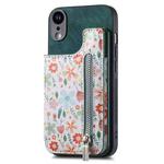 For iPhone XR Retro Painted Zipper Wallet Back Phone Case(Green)