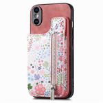 For iPhone XS Max Retro Painted Zipper Wallet Back Phone Case(Pink)