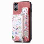 For iPhone X/XS Retro Painted Zipper Wallet Back Phone Case(Pink)