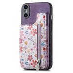 For iPhone X / XS Retro Painted Zipper Wallet Back Phone Case(Purple)