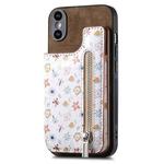 For iPhone X/XS Retro Painted Zipper Wallet Back Phone Case(Brown)