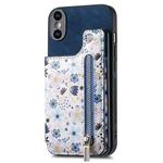For iPhone X/XS Retro Painted Zipper Wallet Back Phone Case(Blue)