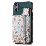 For iPhone X/XS Retro Painted Zipper Wallet Back Phone Case(Green)