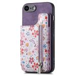 For iPhone 7 / 8 / SE 2022 Retro Painted Zipper Wallet Back Phone Case(Purple)