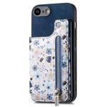 For iPhone 6 / 6s Retro Painted Zipper Wallet Back Phone Case(Blue)