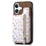 For iPhone 16 Retro Painted Zipper Wallet Back Phone Case(Brown)