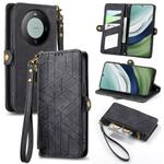 For Huawei Mate 60 Geometric Zipper Wallet Side Buckle Leather Phone Case(Black)