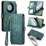 For Huawei Mate 60 Geometric Zipper Wallet Side Buckle Leather Phone Case(Green)