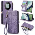 For Huawei Mate 60 Geometric Zipper Wallet Side Buckle Leather Phone Case(Purple)