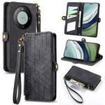 For Huawei Mate 60 Pro Geometric Zipper Wallet Side Buckle Leather Phone Case(Black)