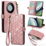For Huawei Mate 60 Pro Geometric Zipper Wallet Side Buckle Leather Phone Case(Pink)