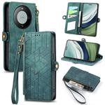 For Huawei Mate 60 Pro Geometric Zipper Wallet Side Buckle Leather Phone Case(Green)
