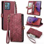 For Motorola Moto G84 Geometric Zipper Wallet Side Buckle Leather Phone Case(Red)