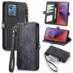 For Motorola Moto G84 Geometric Zipper Wallet Side Buckle Leather Phone Case(Black)