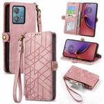 For Motorola Moto G84 Geometric Zipper Wallet Side Buckle Leather Phone Case(Pink)