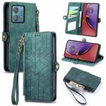 For Motorola Moto G84 Geometric Zipper Wallet Side Buckle Leather Phone Case(Green)