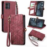 For Motorola Moto G14 Geometric Zipper Wallet Side Buckle Leather Phone Case(Red)