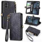 For Motorola Moto G14 Geometric Zipper Wallet Side Buckle Leather Phone Case(Black)
