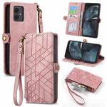 For Motorola Moto G14 Geometric Zipper Wallet Side Buckle Leather Phone Case(Pink)