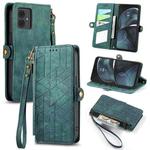 For Motorola Moto G14 Geometric Zipper Wallet Side Buckle Leather Phone Case(Green)