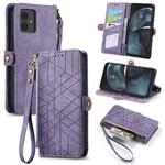 For Motorola Moto G14 Geometric Zipper Wallet Side Buckle Leather Phone Case(Purple)