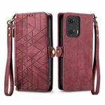 For Motorola Moto G24 Geometric Zipper Wallet Side Buckle Leather Phone Case(Red)