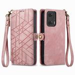 For Motorola Moto G24 Geometric Zipper Wallet Side Buckle Leather Phone Case(Pink)