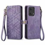 For Motorola Moto G24 Geometric Zipper Wallet Side Buckle Leather Phone Case(Purple)
