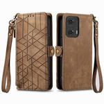 For Motorola Moto G24 Geometric Zipper Wallet Side Buckle Leather Phone Case(Brown)