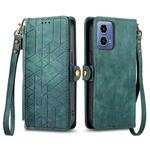 For Motorola Moto G34 5G Geometric Zipper Wallet Side Buckle Leather Phone Case(Green)