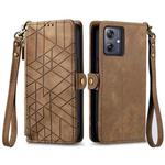 For Motorola  Moto G54 5G Geometric Zipper Wallet Side Buckle Leather Phone Case(Brown)