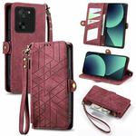 For Xiaomi 13T / 13T Pro Geometric Zipper Wallet Side Buckle Leather Phone Case(Red)