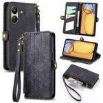 For Xiaomi Redmi 13C Geometric Zipper Wallet Side Buckle Leather Phone Case(Black)