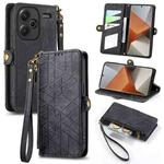 For Xiaomi Redmi Note 13 Pro+ Geometric Zipper Wallet Side Buckle Leather Phone Case(Black)