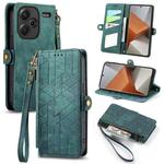 For Xiaomi Redmi Note 13 Pro+ Geometric Zipper Wallet Side Buckle Leather Phone Case(Green)