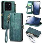 For Xiaomi 14 Geometric Zipper Wallet Side Buckle Leather Phone Case(Green)