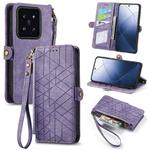 For Xiaomi 14 Geometric Zipper Wallet Side Buckle Leather Phone Case(Purple)