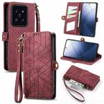 For Xiaomi 14 Pro Geometric Zipper Wallet Side Buckle Leather Phone Case(Red)