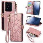 For Xiaomi 14 Pro Geometric Zipper Wallet Side Buckle Leather Phone Case(Pink)