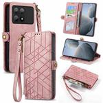 For Xiaomi Redmi K70E Geometric Zipper Wallet Side Buckle Leather Phone Case(Pink)