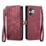 For Xiaomi Redmi 13C 5G Geometric Zipper Wallet Side Buckle Leather Phone Case(Red)