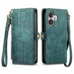 For Xiaomi Redmi 13C 5G Geometric Zipper Wallet Side Buckle Leather Phone Case(Green)