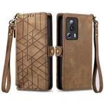 For Xiaomi 14 Ultra Geometric Zipper Wallet Side Buckle Leather Phone Case(Brown)